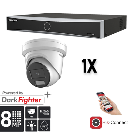 Hikvision Set 1x Turret 8MP + Recorder & Bekabeling