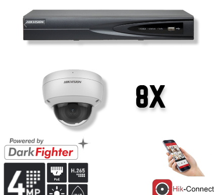 Hikvision Set 8x Dome 4MP + Rekorder & Verkabelung