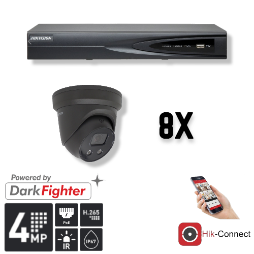 Hikvision Set 8x Turret 4MP + Recorder & Bekabeling