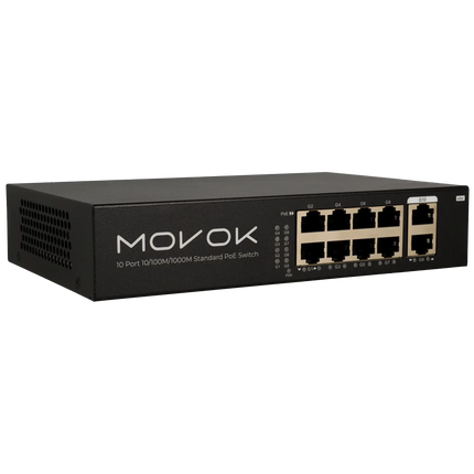 Movok 10-Port PoE Switch, Gigabit, 100m PoE