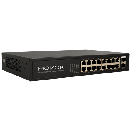 Movok 18-Port PoE Gigabit Switch, 16x PoE, 2x Uplink