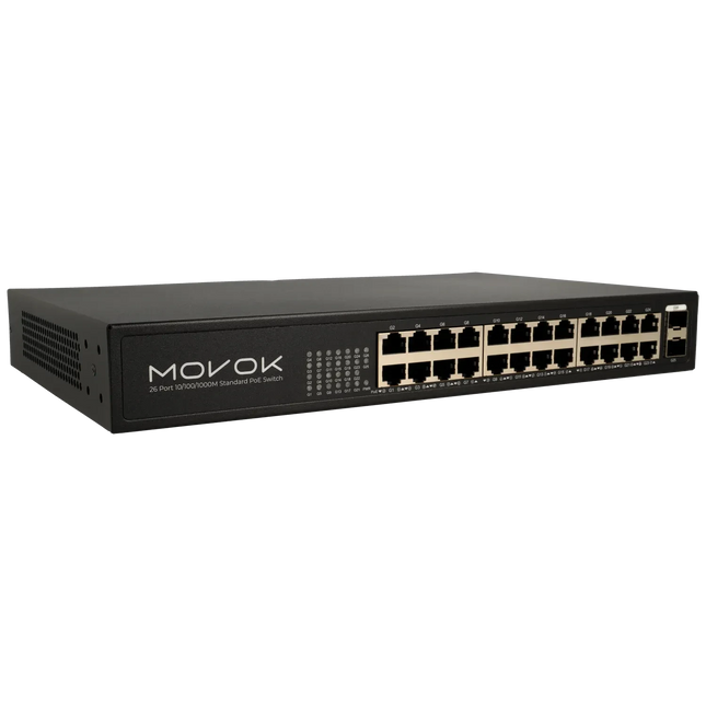 Movok 26-Port PoE Gigabit Switch, 24x PoE, 2x Uplink