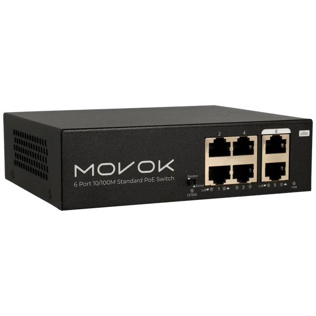 Movok 6 Port PoE Switch, 100Mb, 250m PoE