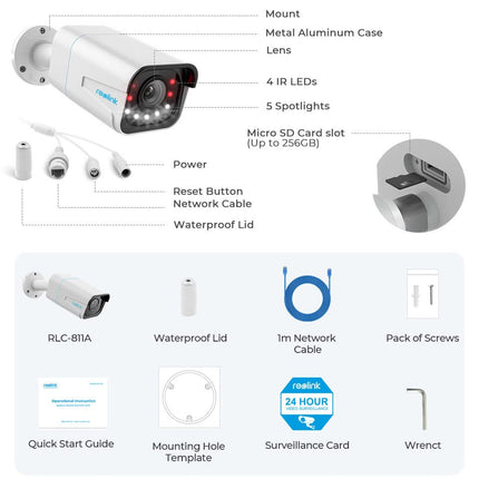 Reolink P430 Zwart, 8Mp/4K slimme detectie Spotlight 5x Zoom PoE 2 weg audio