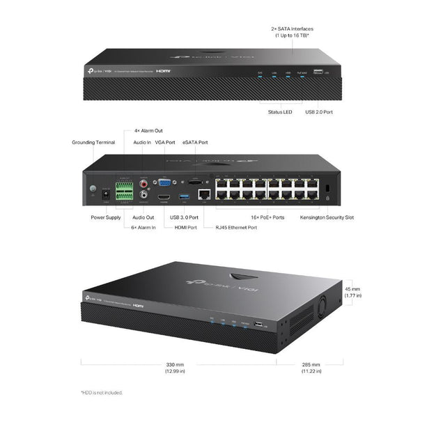 TP-Link TP-Link VIGI NVR2016H-16MP - 16 Kanaals PoE+ NVR